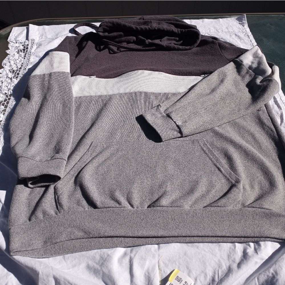Dresswel L Strips Longsleeves Knit Pocket Hooded Pullover